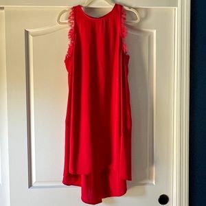 Red lace high-low cocktail dress